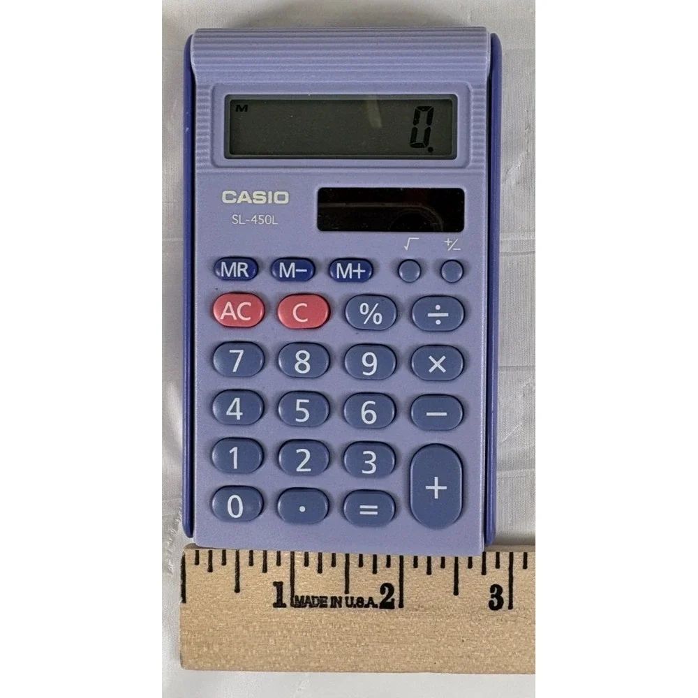 Vintage Casio SL-450L Basic Handheld Solar Powered Calculator w/Case - Purple